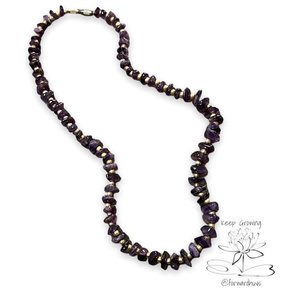 Vintage Hand Made Natural Polished Amethyst Gem Stones 16" Necklace - Picture 6 of 9